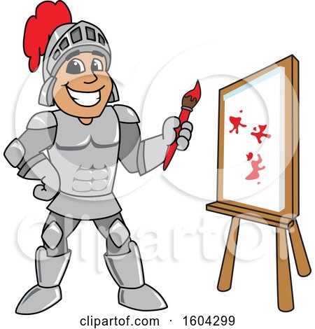 Clipart of a Knight School Mascot Character Painting a Canvas - Royalty Free Vector Illustration by Mascot Junction