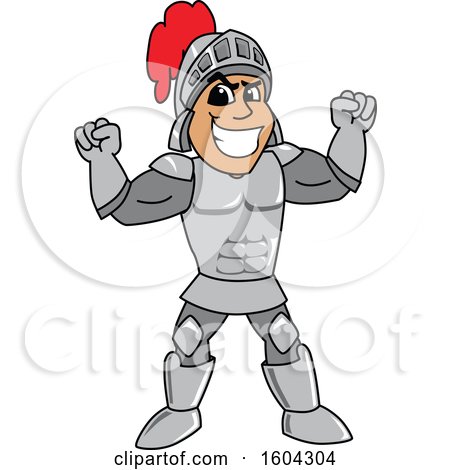 Clipart of a Knight School Mascot Character Flexing His Muscles - Royalty Free Vector Illustration by Mascot Junction