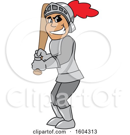 Clipart of a Knight School Mascot Character Holding a Baseball Bat - Royalty Free Vector Illustration by Mascot Junction