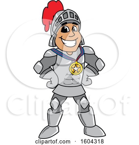 Clipart of a Knight School Mascot Character Wearing a Sports Medal - Royalty Free Vector Illustration by Mascot Junction