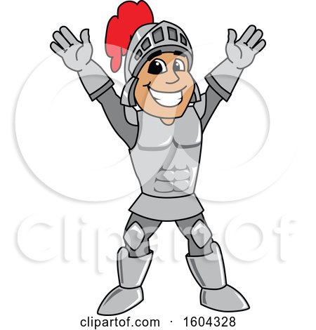Clipart of a Knight School Mascot Character Welcoming or Cheering - Royalty Free Vector Illustration by Mascot Junction