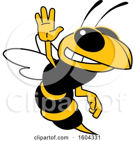 Clipart of a Hornet or Yellow Jacket School Mascot Character Waving - Royalty Free Vector Illustration by Toons4Biz