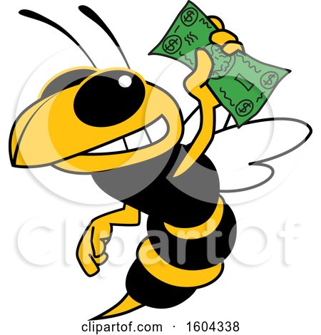 Clipart of a Hornet or Yellow Jacket School Mascot Character Holding Cash Money - Royalty Free Vector Illustration by Toons4Biz