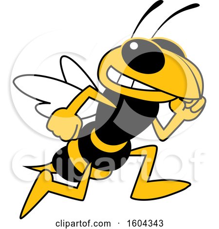 Clipart of a Hornet or Yellow Jacket School Mascot Character Running - Royalty Free Vector Illustration by Mascot Junction