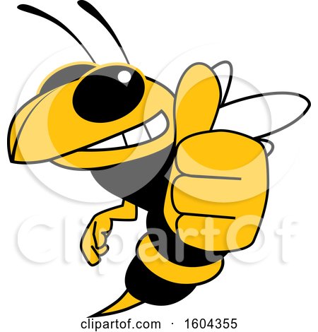 Clipart of a Hornet or Yellow Jacket School Mascot Character Holding a Thumb up - Royalty Free Vector Illustration by Toons4Biz