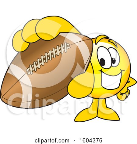 Clipart of a Smiley Emoji School Mascot Character Grabbing a Football - Royalty Free Vector Illustration by Mascot Junction