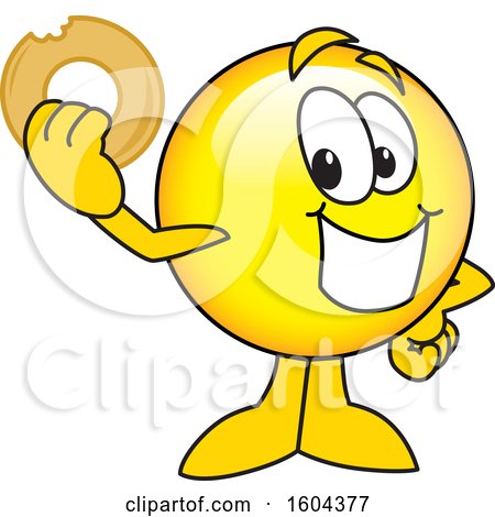 Clipart of a Smiley Emoji School Mascot Character Holding a Donut - Royalty Free Vector Illustration by Mascot Junction