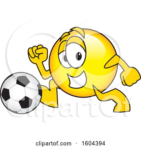 Clipart of a Smiley Emoji School Mascot Character Playing Soccer - Royalty Free Vector Illustration by Mascot Junction
