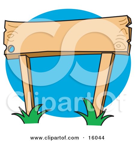Blank Wooden Sign With Grass Growing Around The Posts Clipart Illustration by Andy Nortnik