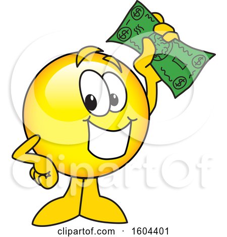 Clipart of a Smiley Emoji School Mascot Character Holding Cash Money - Royalty Free Vector Illustration by Mascot Junction