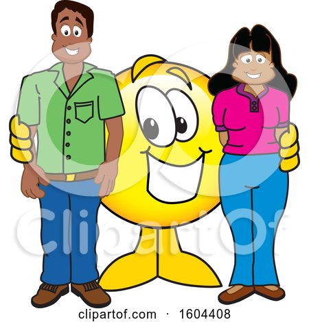 Clipart of a Smiley Emoji School Mascot Character with Parents - Royalty Free Vector Illustration by Mascot Junction