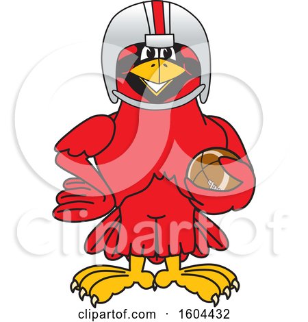 Clipart of a Red Cardinal Bird School Mascot Character Football Player - Royalty Free Vector Illustration by Mascot Junction
