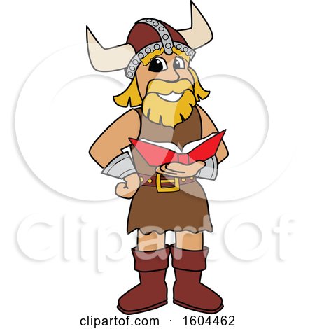 Clipart of a Male Viking School Mascot Character Reading a Book - Royalty Free Vector Illustration by Mascot Junction
