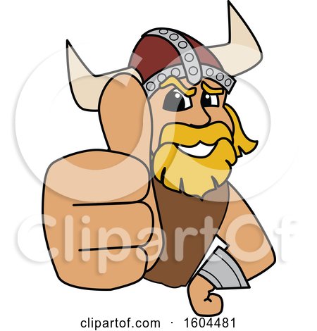 Clipart of a Male Viking School Mascot Character Holding up a Thumb - Royalty Free Vector Illustration by Mascot Junction