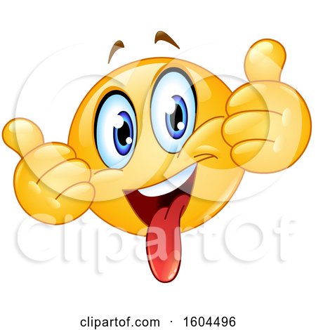 Clipart of a Cartoon Yellow Emoji Sticking His Tongue out and Holding up Two Thumbs - Royalty Free Vector Illustration by yayayoyo