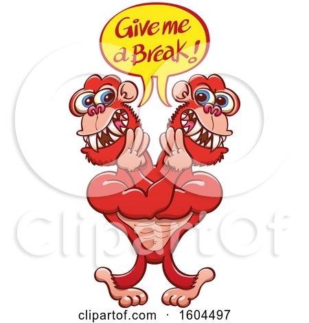 Clipart of a Two Headed Gorilla Saying Give Me a Break - Royalty Free Vector Illustration by Zooco