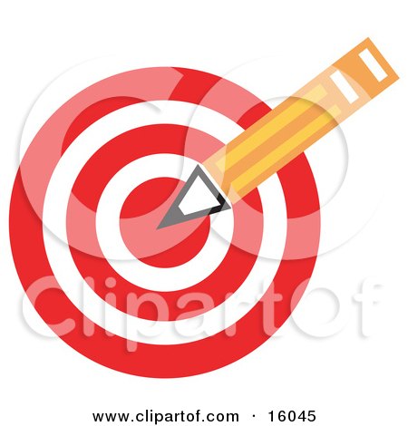 Yellow Number Two Pencil Over A Red Bullseye Target, Symbolizing Targeted Advertising Clipart Illustration by Andy Nortnik