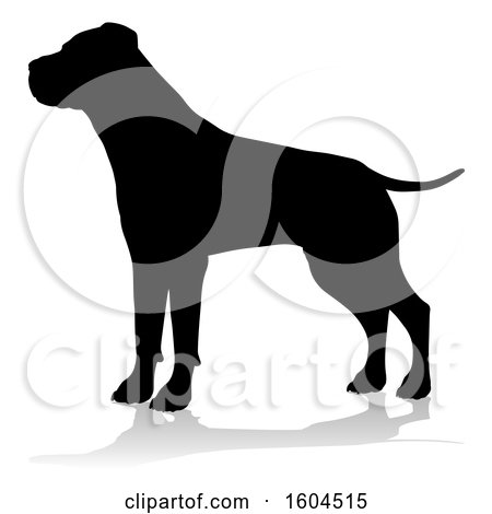 Clipart of a Silhouetted Mastiff Dog, with a Reflection or Shadow, on a White Background - Royalty Free Vector Illustration by AtStockIllustration