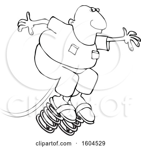 Clipart of a Cartoon Lineart Black Man Springing Forward - Royalty Free Vector Illustration by djart