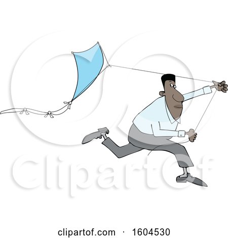Clipart of a Black Man Running with a Kite - Royalty Free Vector Illustration by djart