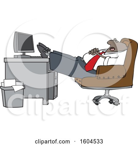 Clipart of a Cartoon Black Businessman Sleeping with His Feet on His Desk - Royalty Free Vector Illustration by djart