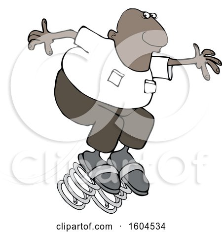Clipart of a Cartoon Black Man Springing Forward - Royalty Free Vector Illustration by djart