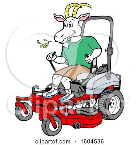 Clipart of a Cartoon Goat on a Zero Turn Lawn Mower - Royalty Free Vector Illustration by LaffToon