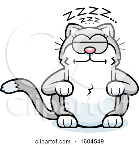 Clipart of a Cartoon Kitty Cat Sleeping Upright - Royalty Free Vector Illustration by Cory Thoman