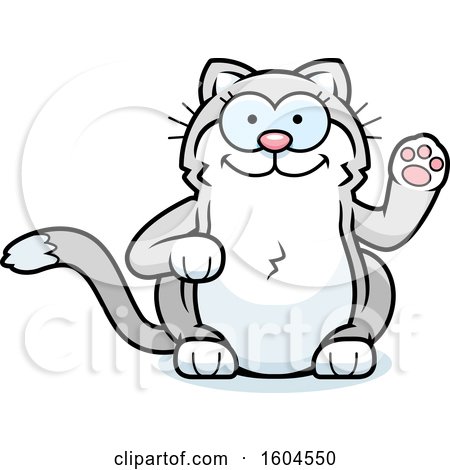 Clipart of a Cartoon Kitty Cat Waving - Royalty Free Vector Illustration by Cory Thoman