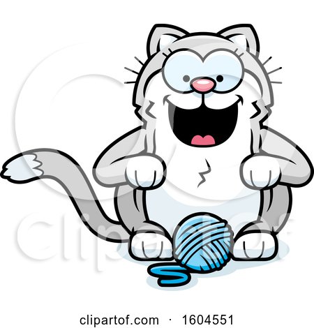 Clipart of a Cartoon Kitty Cat with a Ball of Yarn - Royalty Free Vector Illustration by Cory Thoman