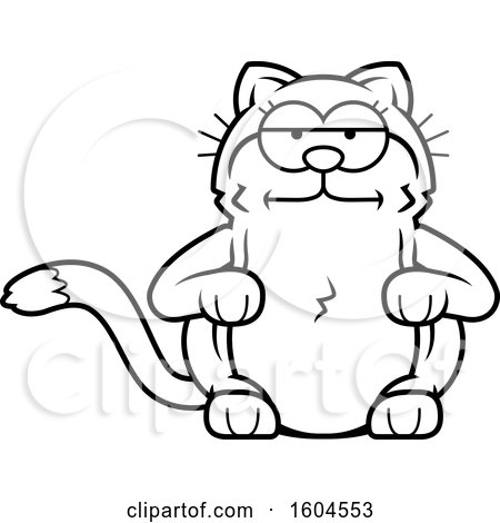 Clipart of a Cartoon Black And White Bored Kitty Cat - Royalty Free Vector Illustration by Cory Thoman