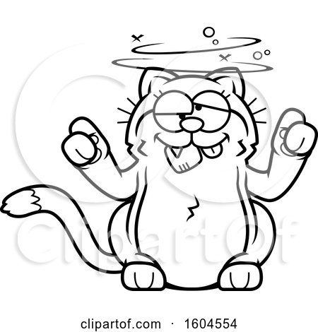 Clipart of a Cartoon Black And White Kitty Cat Under the Influence of Cat Nip - Royalty Free Vector Illustration by Cory Thoman