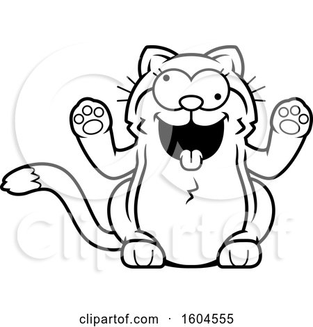 Clipart of a Cartoon Black And White Crazy Kitty Cat - Royalty Free Vector Illustration by Cory Thoman