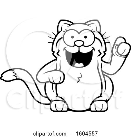 Clipart of a Cartoon Black And White Kitty Cat with an Idea - Royalty Free Vector Illustration by Cory Thoman