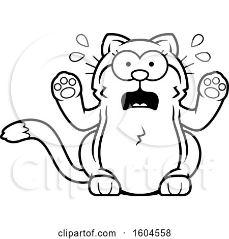 Clipart of a Cartoon Black And White Scared Kitty Cat - Royalty Free Vector Illustration by Cory Thoman