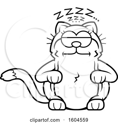 Clipart of a Cartoon Black And White Kitty Cat Sleeping Upright - Royalty Free Vector Illustration by Cory Thoman
