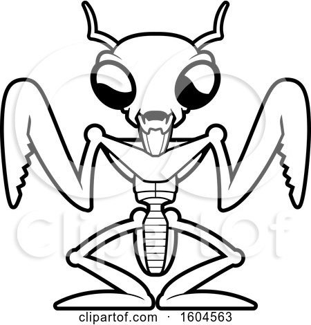 Clipart of a Black and White  Praying Mantis Monster - Royalty Free Vector Illustration by Cory Thoman