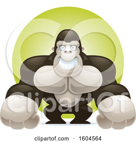 Clipart of a Grinning Gorilla over a Green Circle - Royalty Free Vector Illustration by Cory Thoman