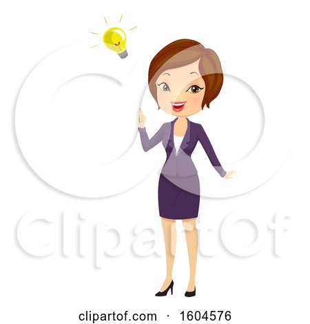 Clipart of a Brunette White Business Woman with an Idea - Royalty Free Vector Illustration by BNP Design Studio
