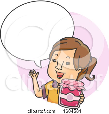 Clipart of a Cartoon Brunette White Woman Selling Home Made Fruit Jam - Royalty Free Vector Illustration by BNP Design Studio