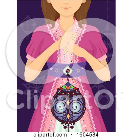 Clipart of a Girl Holding a Beautiful Moroccan Lantern - Royalty Free Vector Illustration by BNP Design Studio
