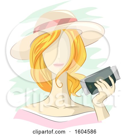 Clipart of a Faceless Blond White Woman Holding Her Passport and Travel Tickets - Royalty Free Vector Illustration by BNP Design Studio