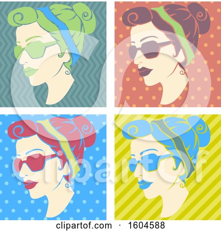 Clipart of a Woman Wearing Sunglasses in Fifties Retro Pop Art Design - Royalty Free Vector Illustration by BNP Design Studio