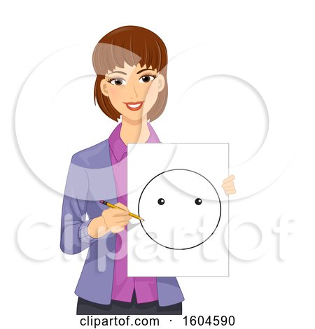 Clipart of a Brunette White Female Teacher Holding a Smiley Template - Royalty Free Vector Illustration by BNP Design Studio