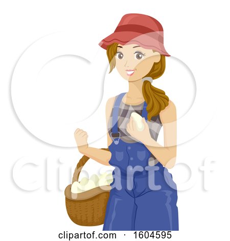 Clipart of a White Female Farmer Holding Freshly Collected Eggs - Royalty Free Vector Illustration by BNP Design Studio