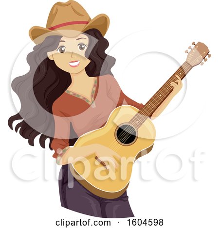Clipart of a Happy Teen Girl Playing a Guitar - Royalty Free Vector Illustration by BNP Design Studio