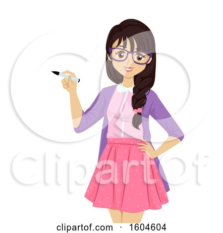 Clipart of a Teen Girl Wearing Glasses and Holding a Marker - Royalty Free Vector Illustration by BNP Design Studio