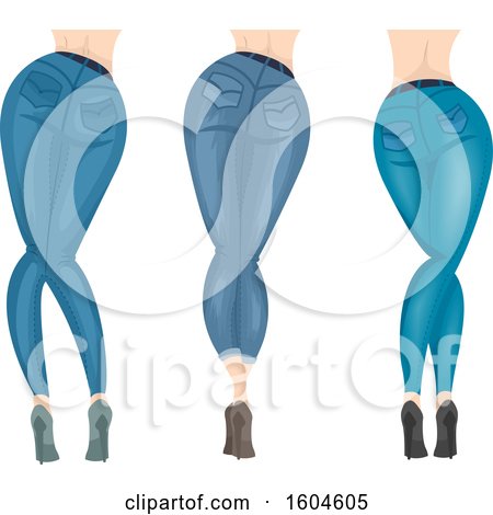 Clipart of a Rear View of Women Wearing Heels and Blue Jeans - Royalty Free Vector Illustration by BNP Design Studio