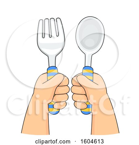 Clipart of a Toddler Holding a Spoon and Fork in Their Hands - Royalty Free Vector Illustration by BNP Design Studio