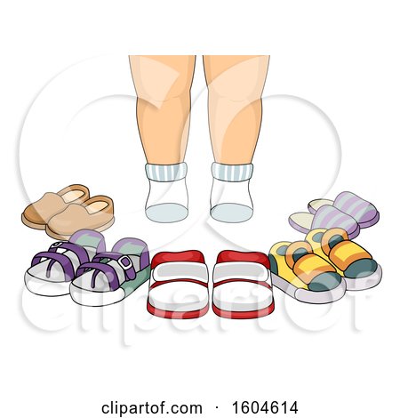 Clipart of a Toddler Standing in Front of Shoes - Royalty Free Vector Illustration by BNP Design Studio